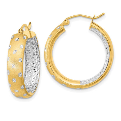 14K Gelb & Rhodium Weiß Poliert Satiniert Diamantiert In/out Creolen