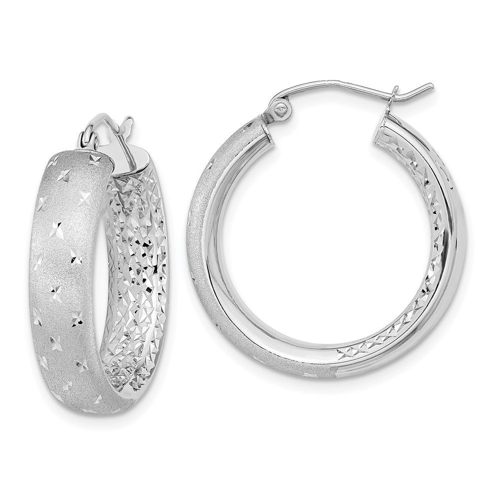 14K Weißgold Poliert Satiniert und Diamantiert In/out Creolen