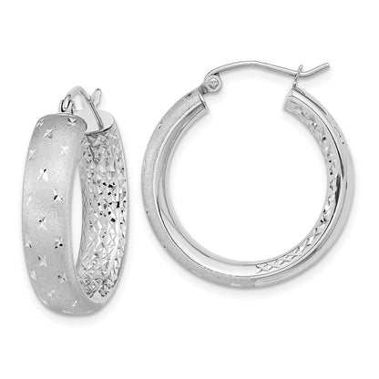 14K Weißgold Poliert Satiniert und Diamantiert In/out Creolen