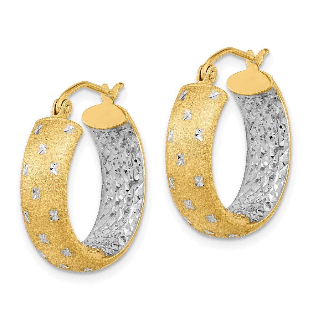 14K Gelb & Rhodium Weiß Poliert Satiniert Diamantiert In/out Creolen