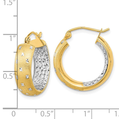 14K Gelb & Rhodium Weiß Poliert Satiniert Diamantiert In/out Creolen