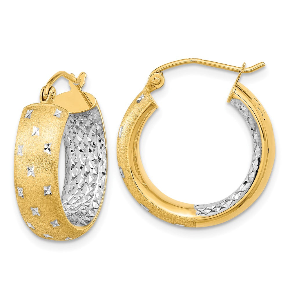 14K Gelb & Rhodium Weiß Poliert Satiniert Diamantiert In/out Creolen