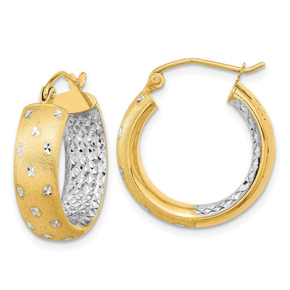 14K Gelb & Rhodium Weiß Poliert Satiniert Diamantiert In/out Creolen