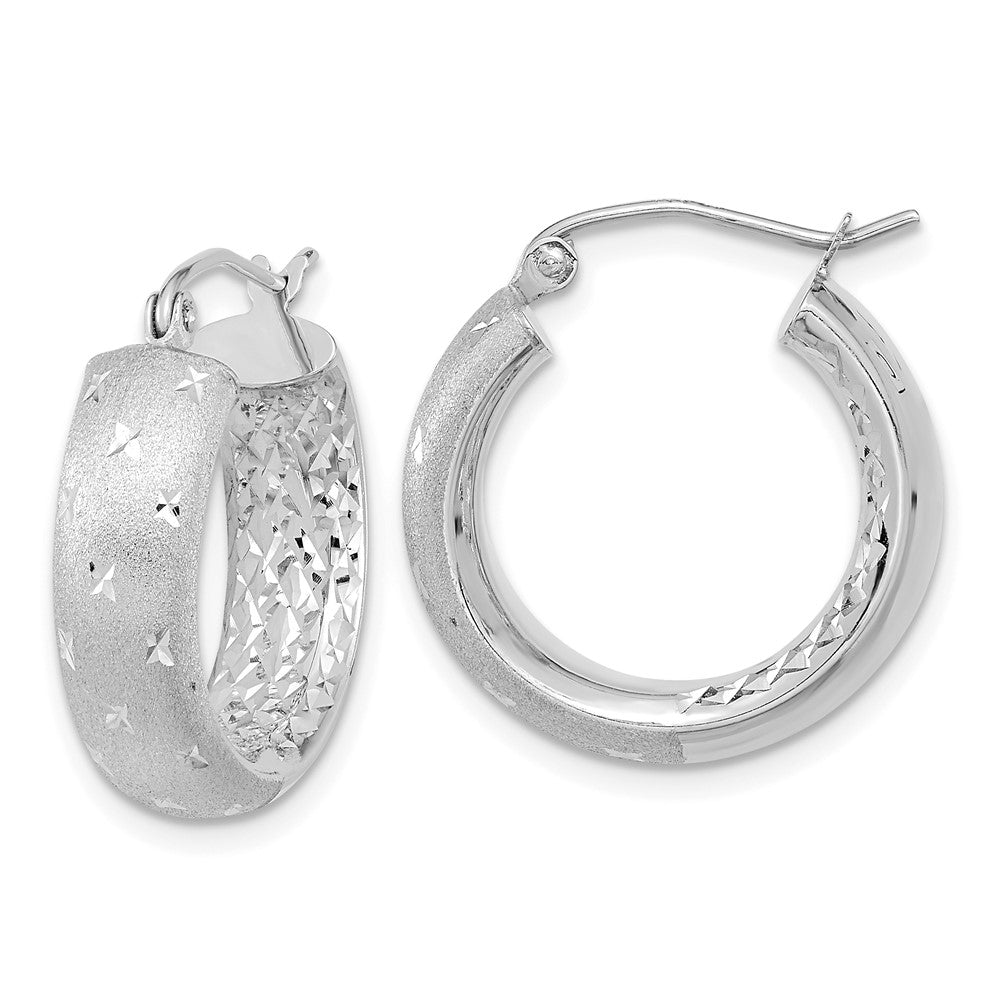 14K Weißgold Poliert, Satiniert & Diamantiert In/out Creolen