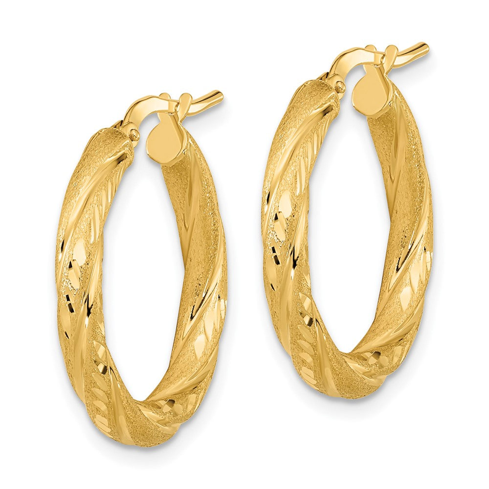 14K Gelbgold 3mm Poliert & Satiniert Diamantiert Creolen