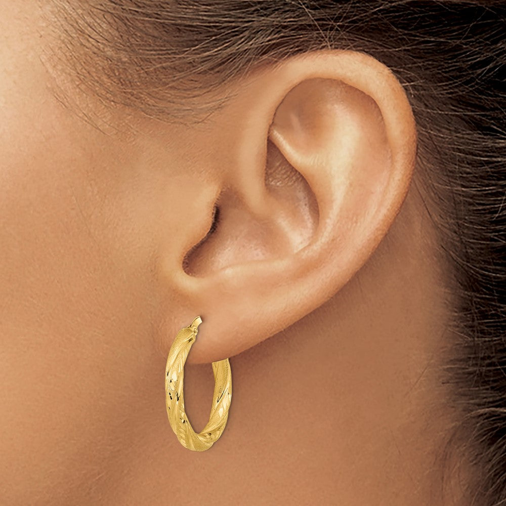 14K Gelbgold 3mm Poliert & Satiniert Diamantiert Creolen