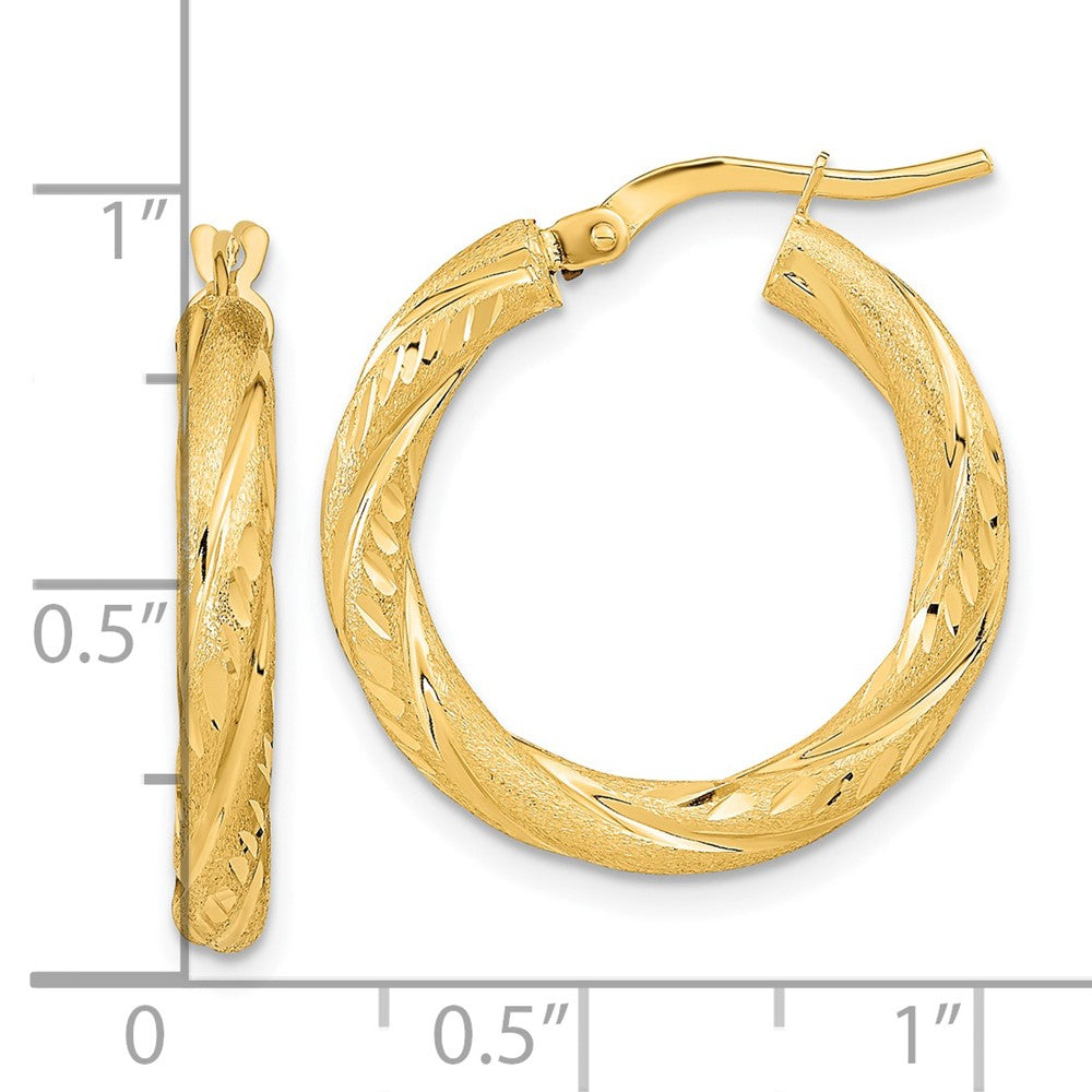 14K Gelbgold 3mm Poliert & Satiniert Diamantiert Creolen