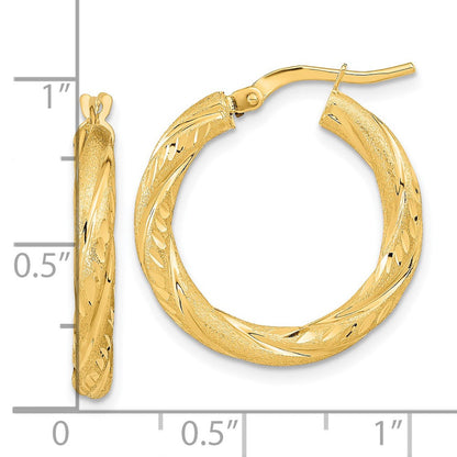 14K Gelbgold 3mm Poliert & Satiniert Diamantiert Creolen