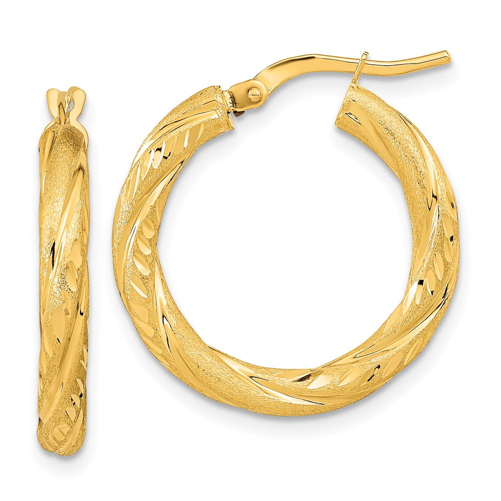 14K Gelbgold 3mm Poliert & Satiniert Diamantiert Creolen