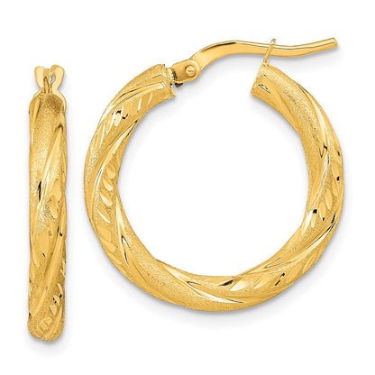 14K Gelbgold 3mm Poliert & Satiniert Diamantiert Creolen