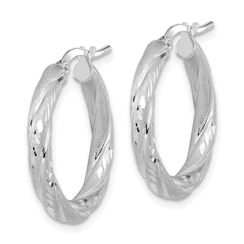 14K Weißgold 3mm Poliert & Satiniert Diamantiert Creolen