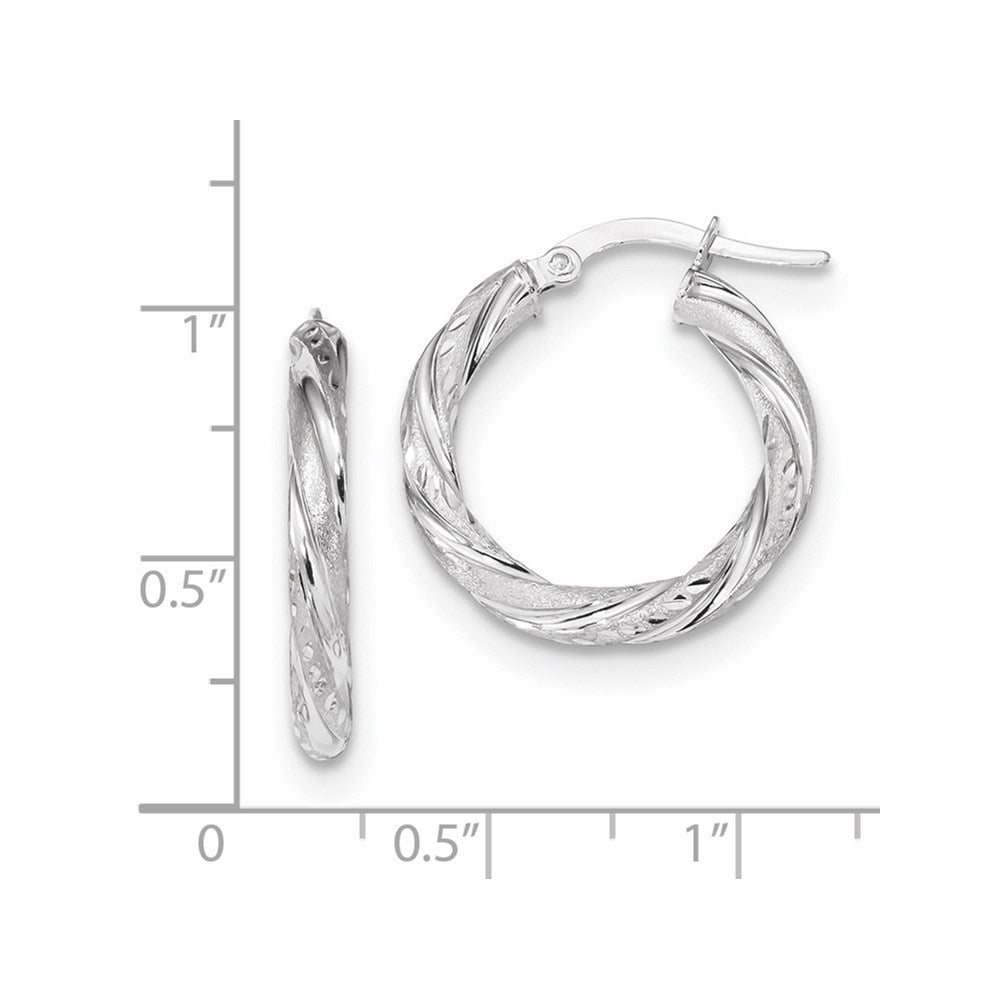 14K Weißgold 3mm Poliert & Satiniert Diamantiert Creolen