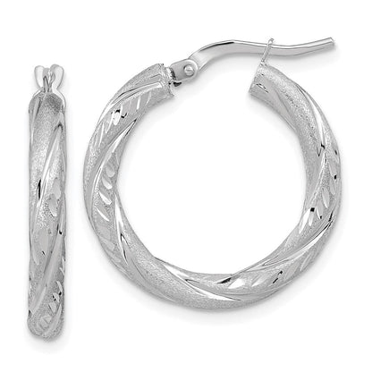14K Weißgold 3mm Poliert & Satiniert Diamantiert Creolen