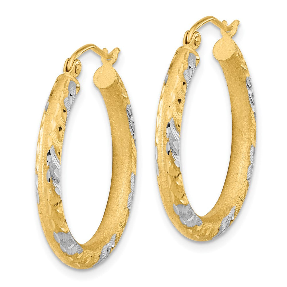 14K Gelb & Rhodium Weiß Diamantiert Satiniert Creolen