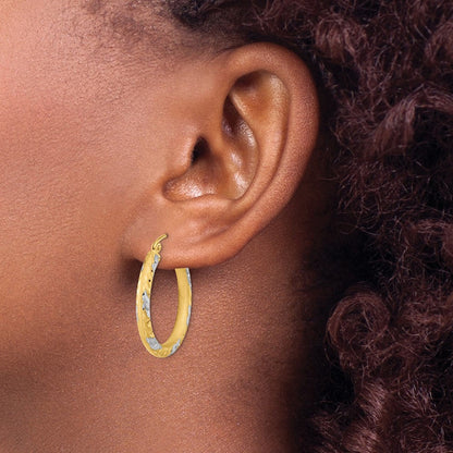 14K Gelb & Rhodium Weiß Diamantiert Satiniert Creolen