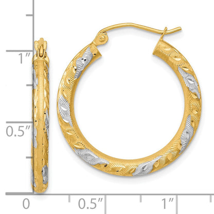 14K Gelb & Rhodium Weiß Diamantiert Satiniert Creolen