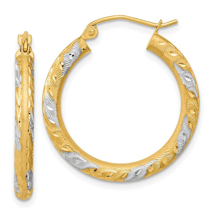 14K Gelb & Rhodium Weiß Diamantiert Satiniert Creolen