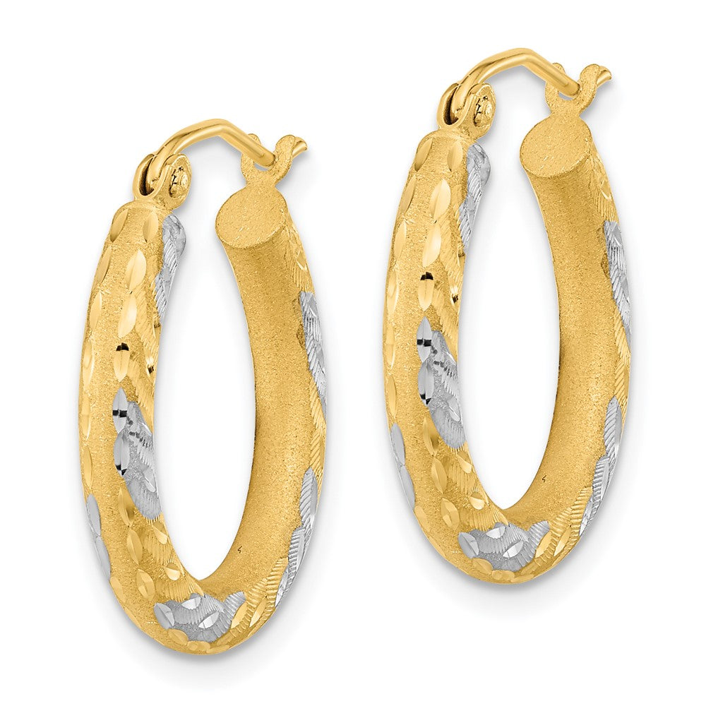 14K Gelb & Rhodium Weiß Diamantiert Satiniert Creolen