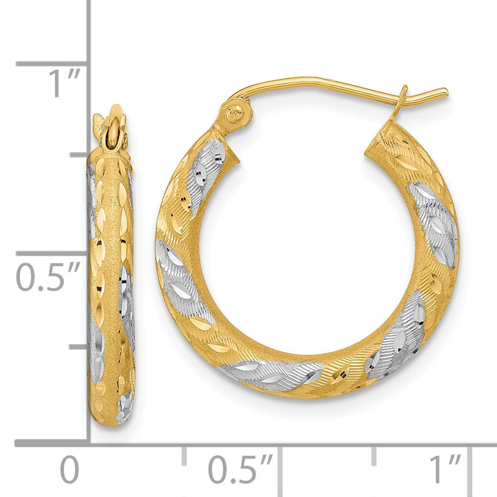 14K Gelb & Rhodium Weiß Diamantiert Satiniert Creolen