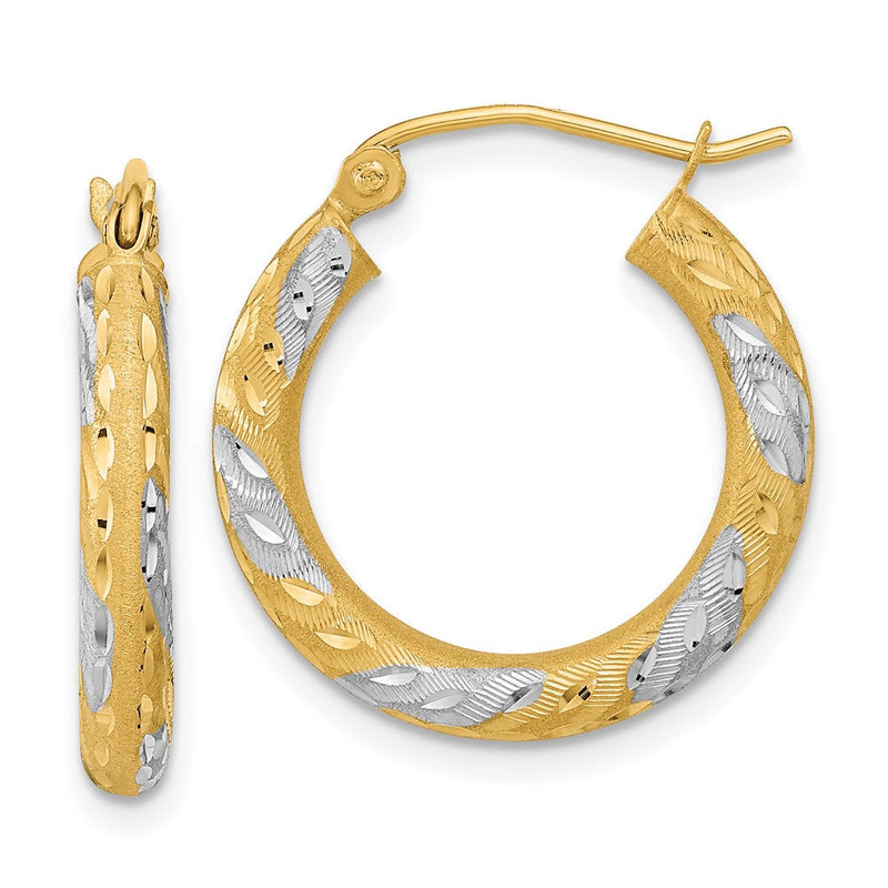 14K Gelb & Rhodium Weiß Diamantiert Satiniert Creolen