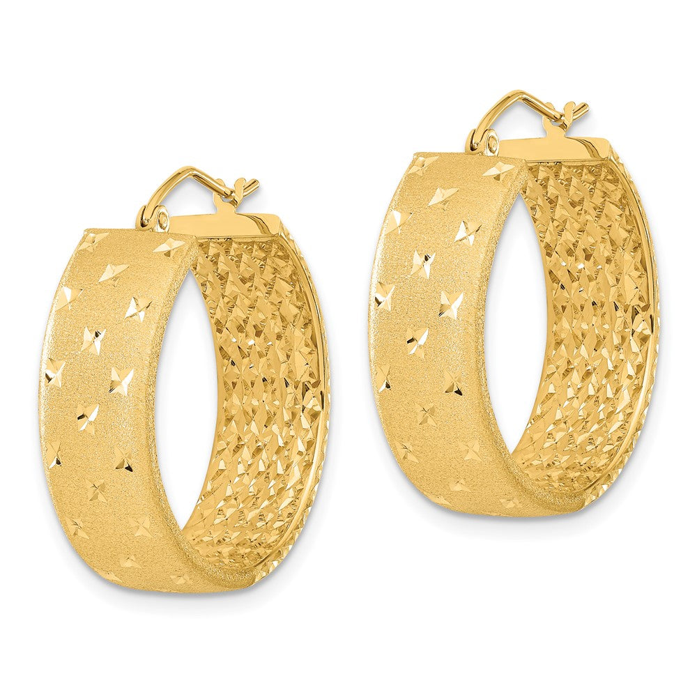 14K Gelbgold Poliert Satiniert und Diamantiert Creolen