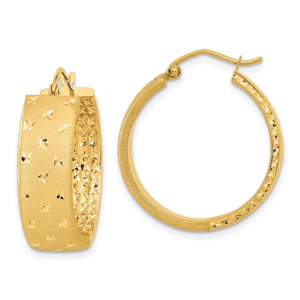14K Gelbgold Poliert Satiniert und Diamantiert Creolen