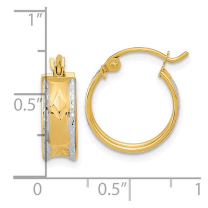 14K Gelb & Rhodium Weiß Poliert Diamantiert Creolen