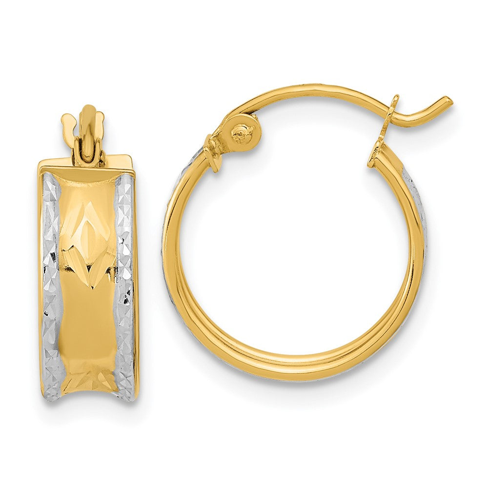 14K Gelb & Rhodium Weiß Poliert Diamantiert Creolen