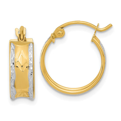 14K Gelb & Rhodium Weiß Poliert Diamantiert Creolen