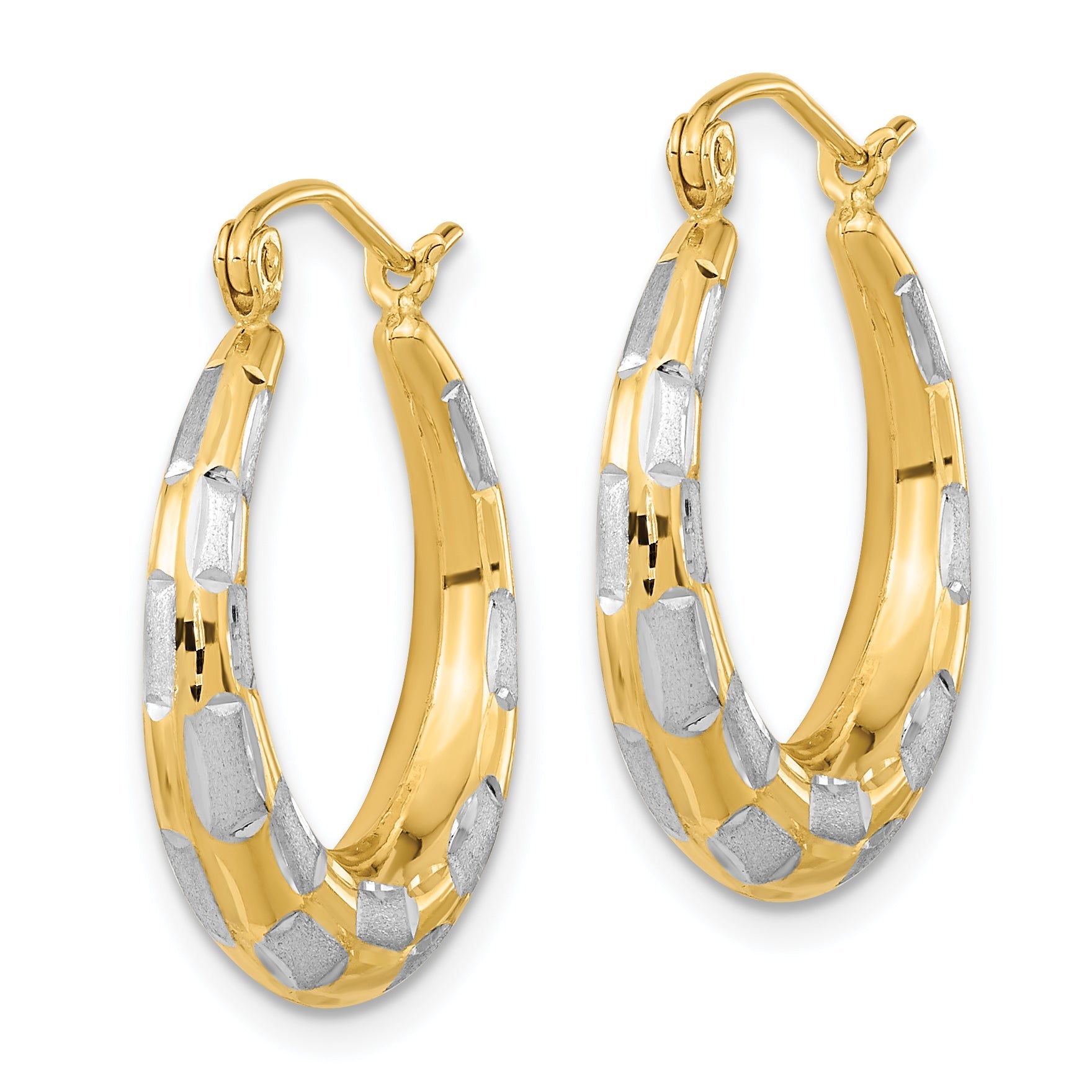 14K Gelb & Rhodium Weiß Poliert Satiniert Diamantiert Creolen