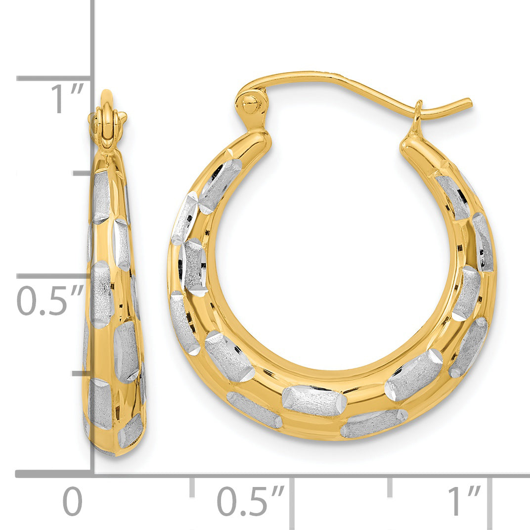 14K Gelb & Rhodium Weiß Poliert Satiniert Diamantiert Creolen
