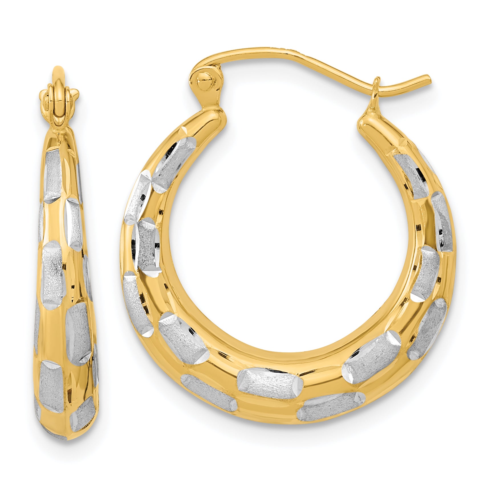 14K Gelb & Rhodium Weiß Poliert Satiniert Diamantiert Creolen