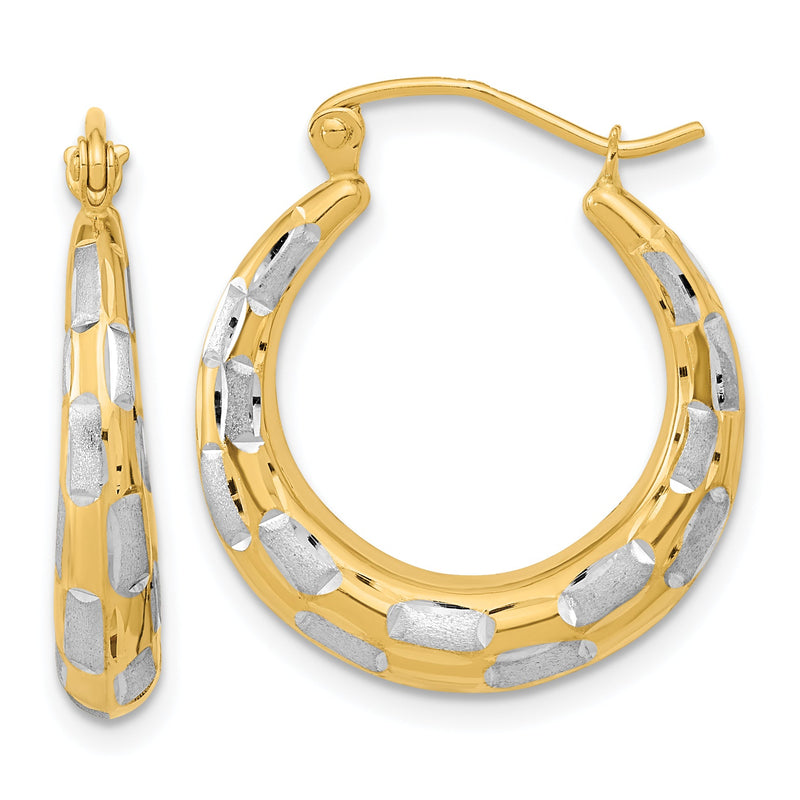 14K Gelb & Rhodium Weiß Poliert Satiniert Diamantiert Creolen