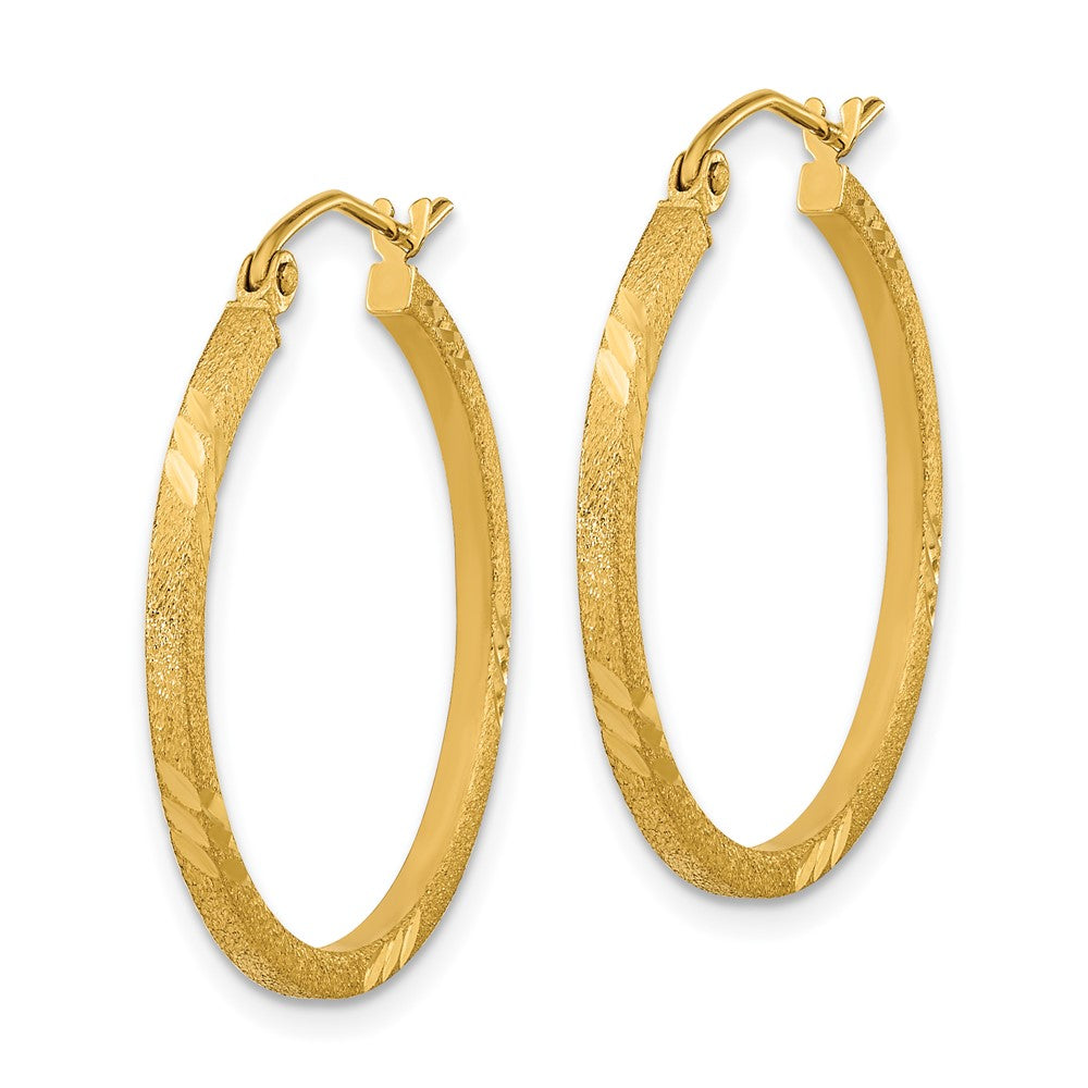 14K Gelbgold Satiniert Diamantiert Quadratisch Röhre Creolen