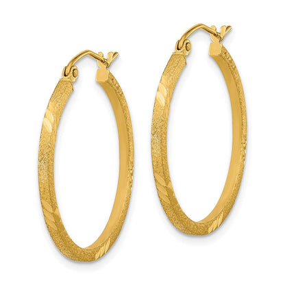 14K Gelbgold Satiniert Diamantiert Quadratisch Röhre Creolen