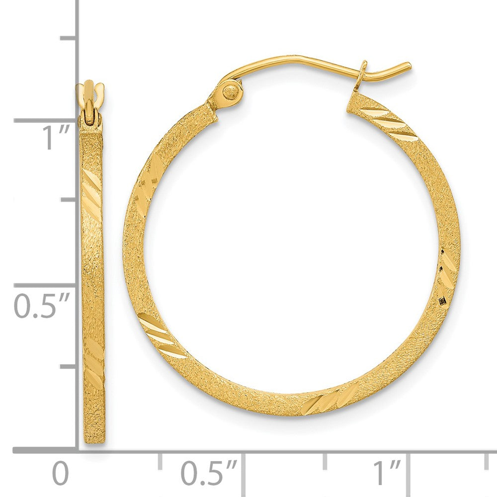 14K Gelbgold Satiniert Diamantiert Quadratisch Röhre Creolen