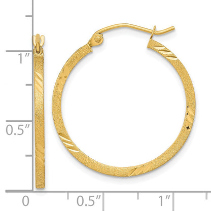 14K Gelbgold Satiniert Diamantiert Quadratisch Röhre Creolen