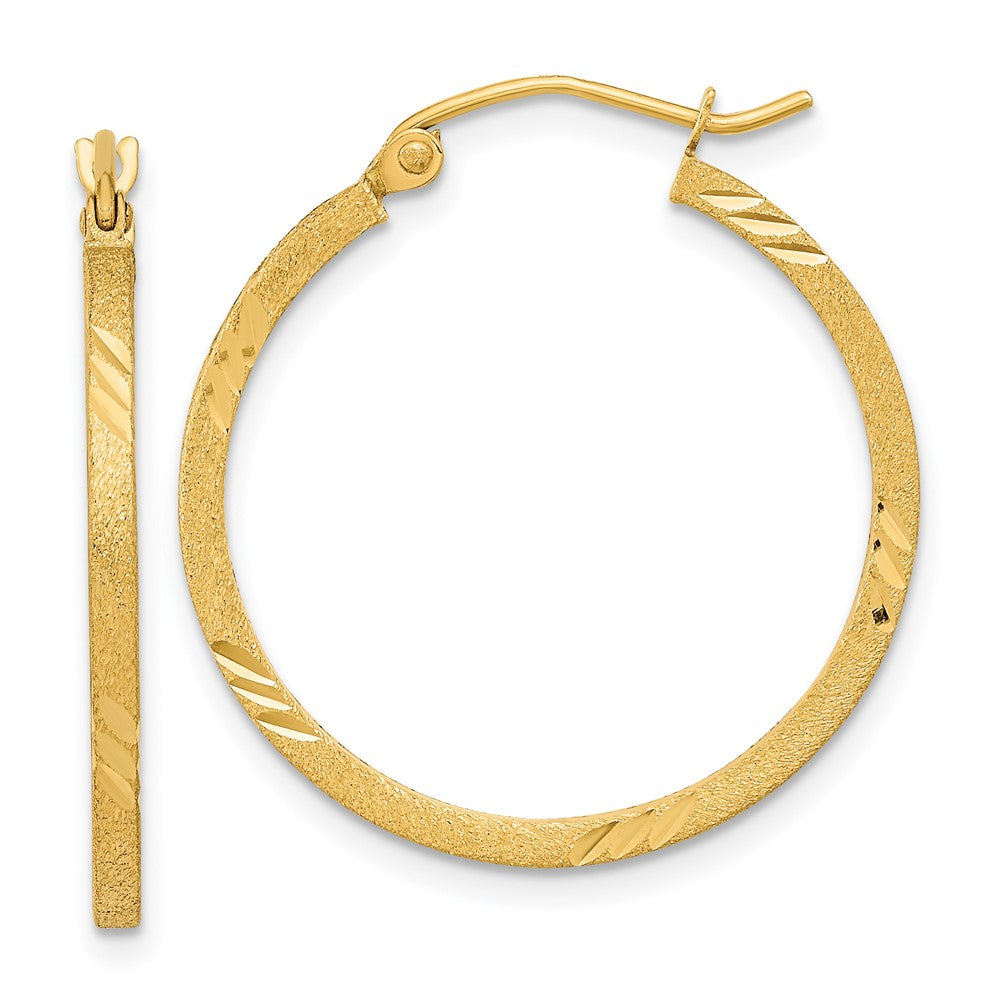 14K Gelbgold Satiniert Diamantiert Quadratisch Röhre Creolen