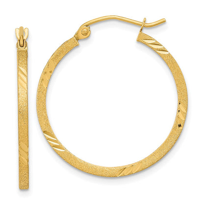 14K Gelbgold Satiniert Diamantiert Quadratisch Röhre Creolen
