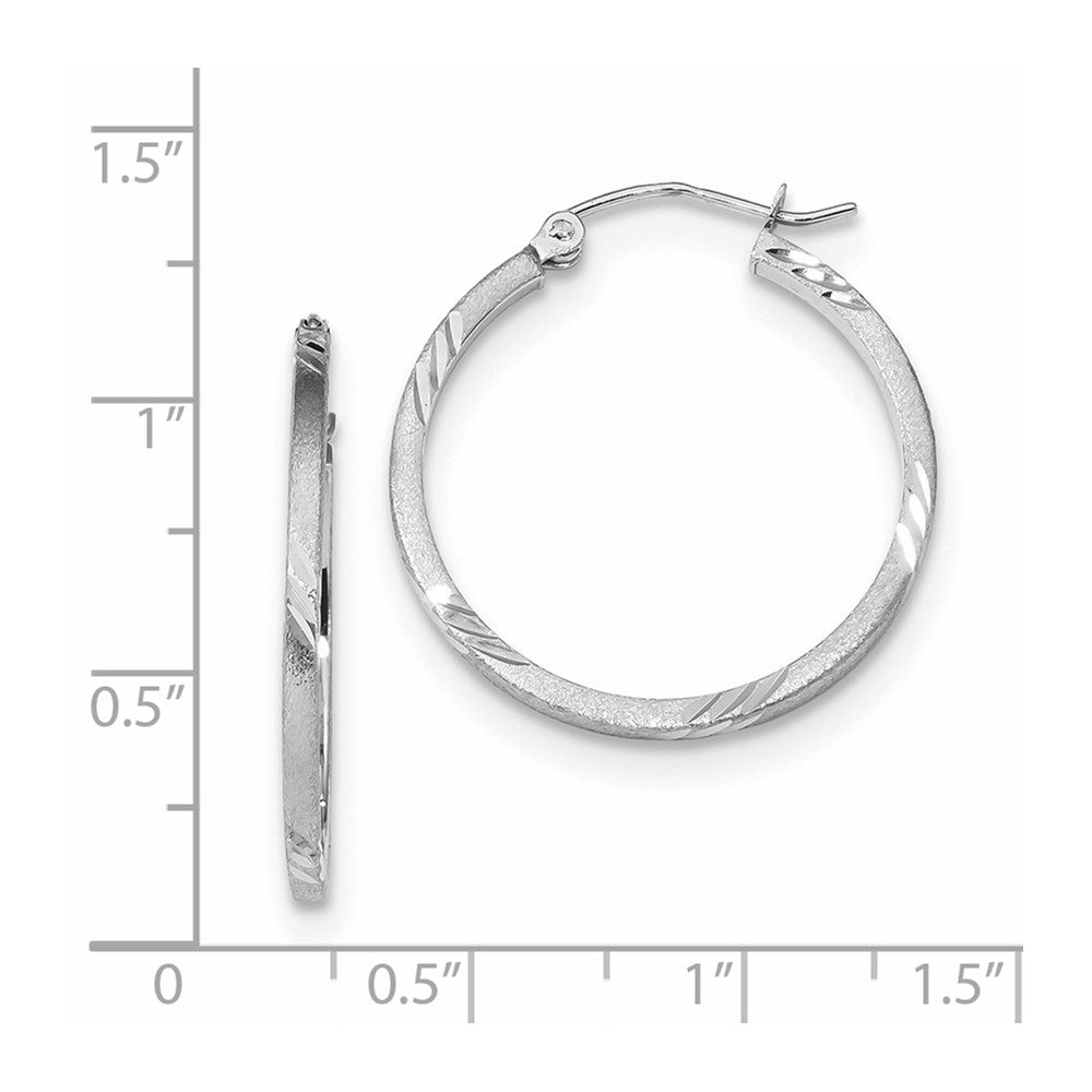 14K Weißgold Satiniert Diamantiert Quadratisch Röhre Creolen