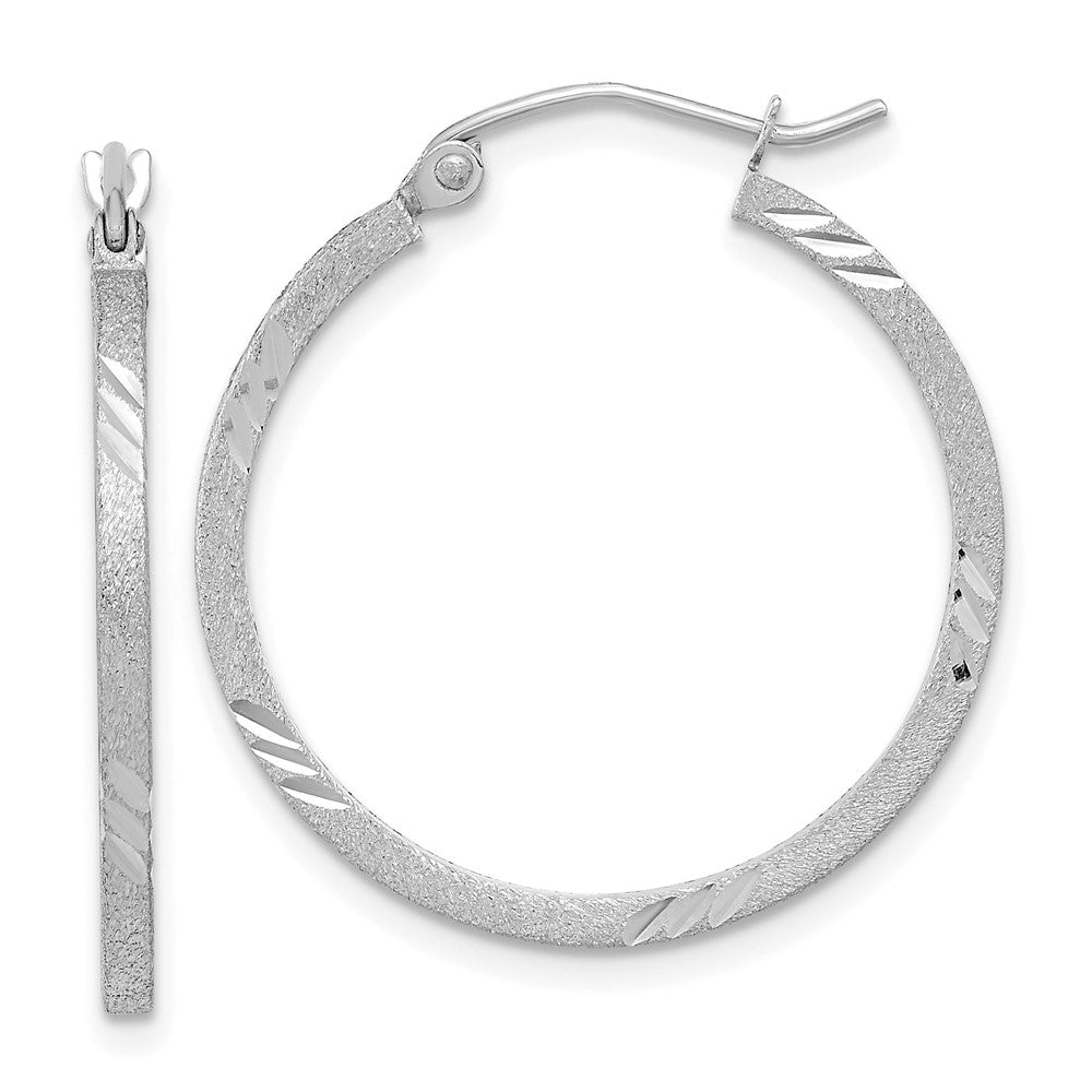 14K Weißgold Satiniert Diamantiert Quadratisch Röhre Creolen