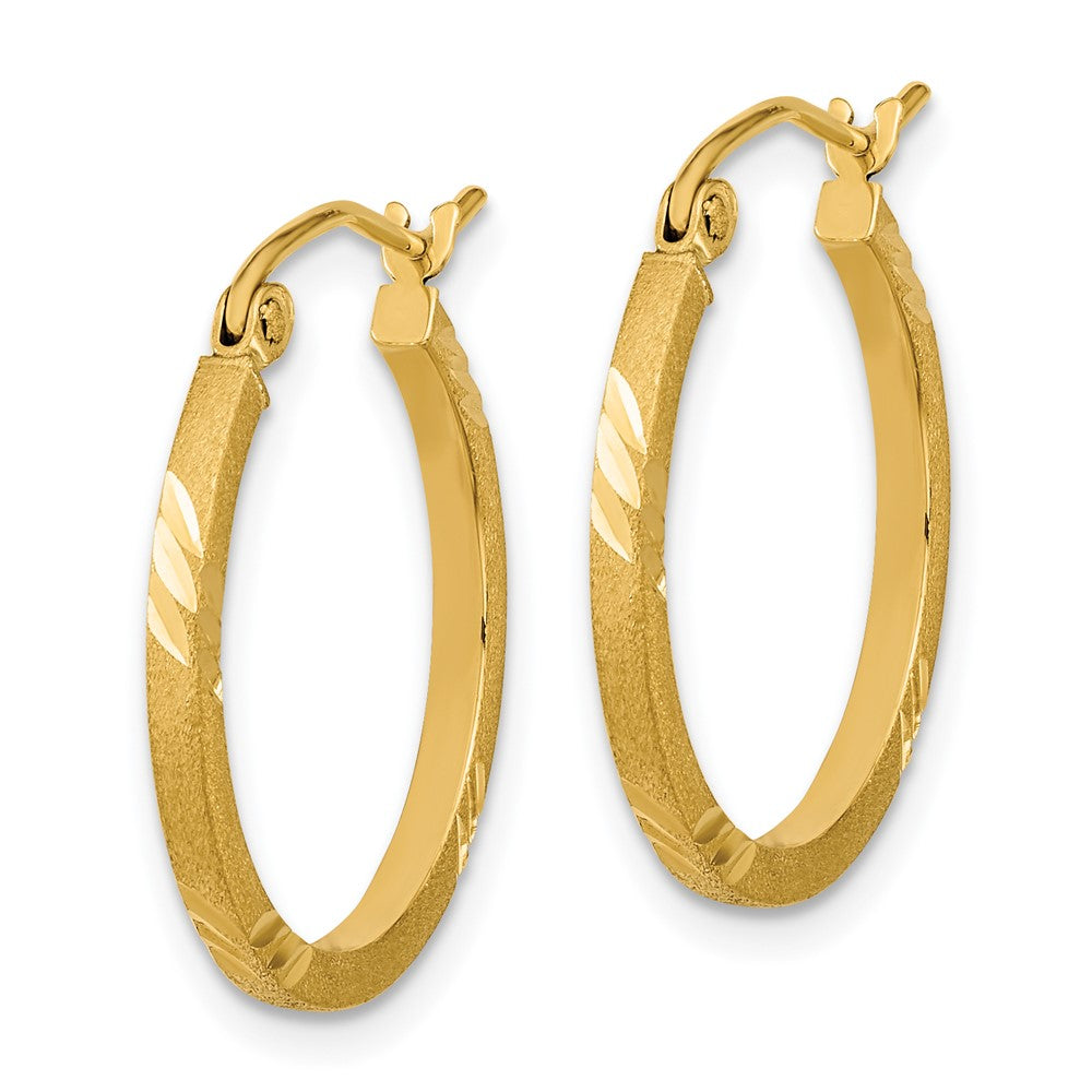 14K Gelbgold Satiniert Diamantiert Quadratisch Röhre Creolen