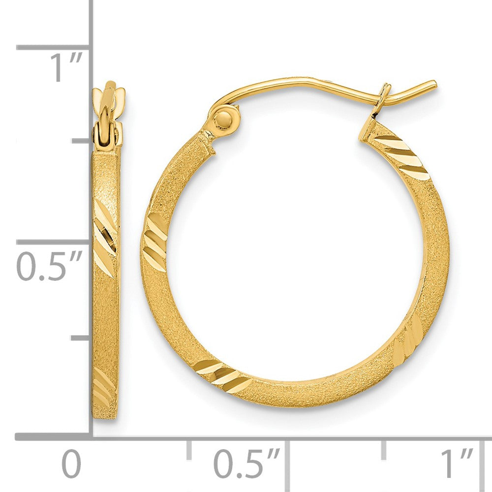 14K Gelbgold Satiniert Diamantiert Quadratisch Röhre Creolen