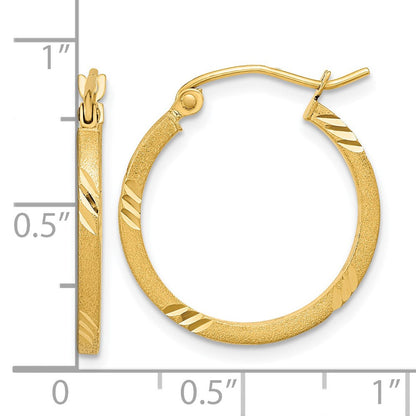 14K Gelbgold Satiniert Diamantiert Quadratisch Röhre Creolen