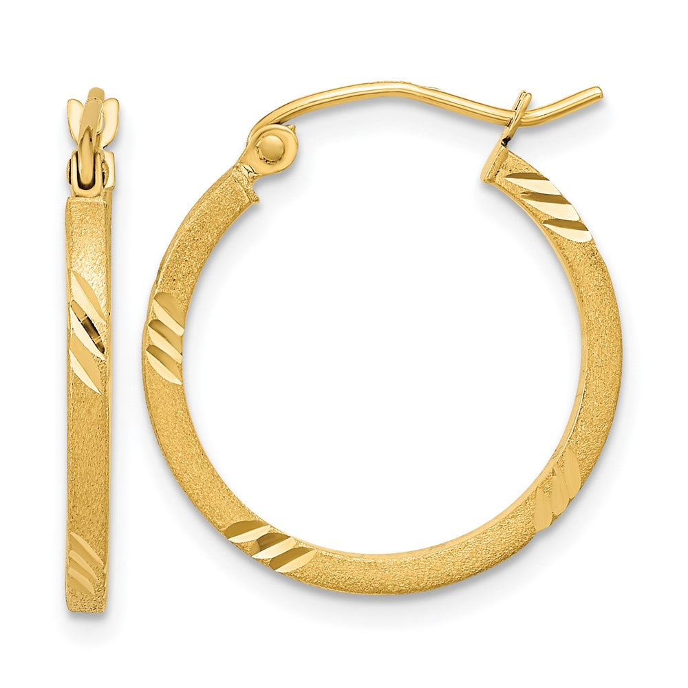 14K Gelbgold Satiniert Diamantiert Quadratisch Röhre Creolen