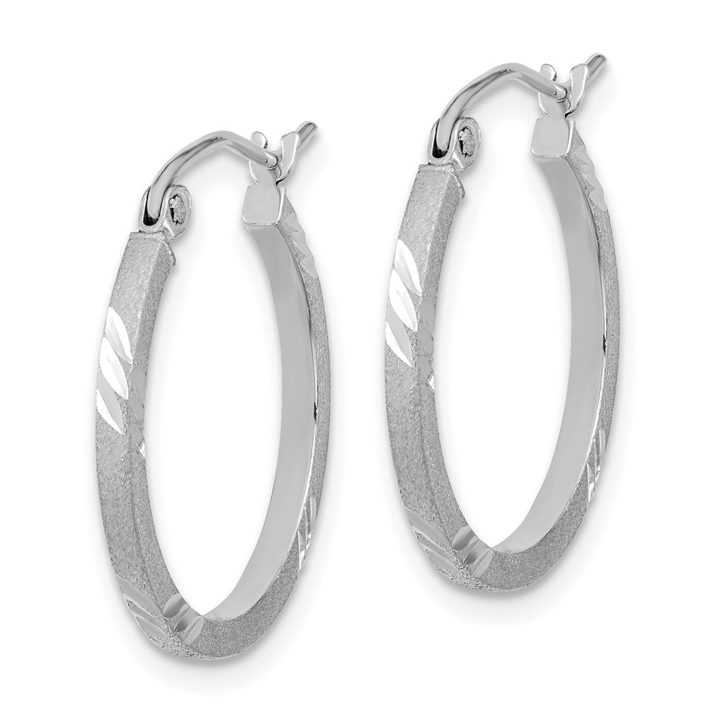 14K Weißgold Satiniert Diamantiert Quadratisch Röhre Creolen
