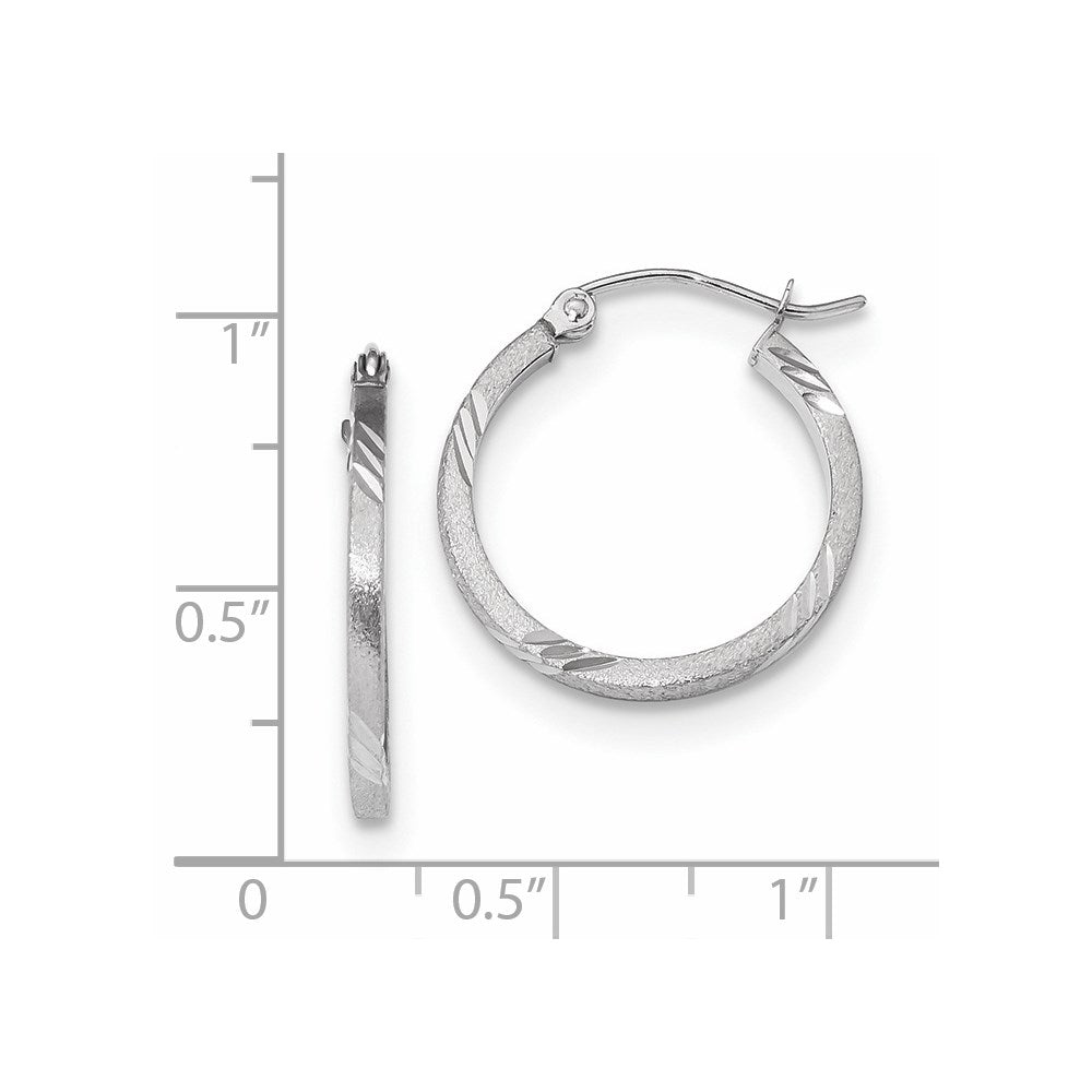 14K Weißgold Satiniert Diamantiert Quadratisch Röhre Creolen