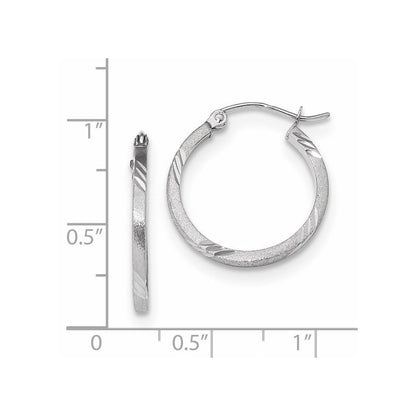 14K Weißgold Satiniert Diamantiert Quadratisch Röhre Creolen