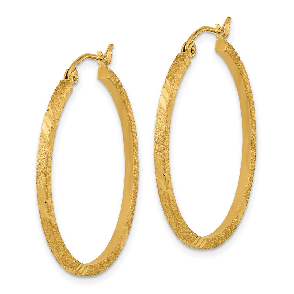 14K Gelbgold Satiniert Diamantiert Quadratisch Röhre Creolen