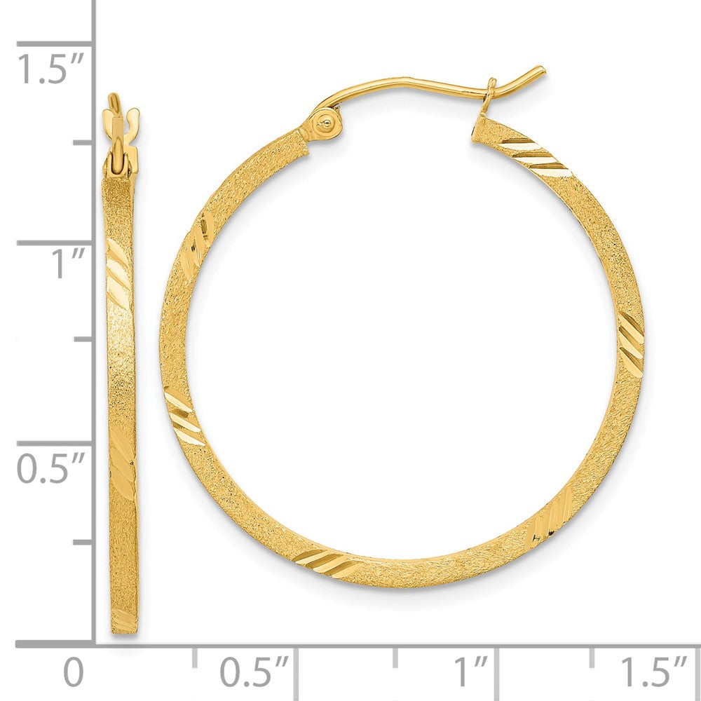 14K Gelbgold Satiniert Diamantiert Quadratisch Röhre Creolen
